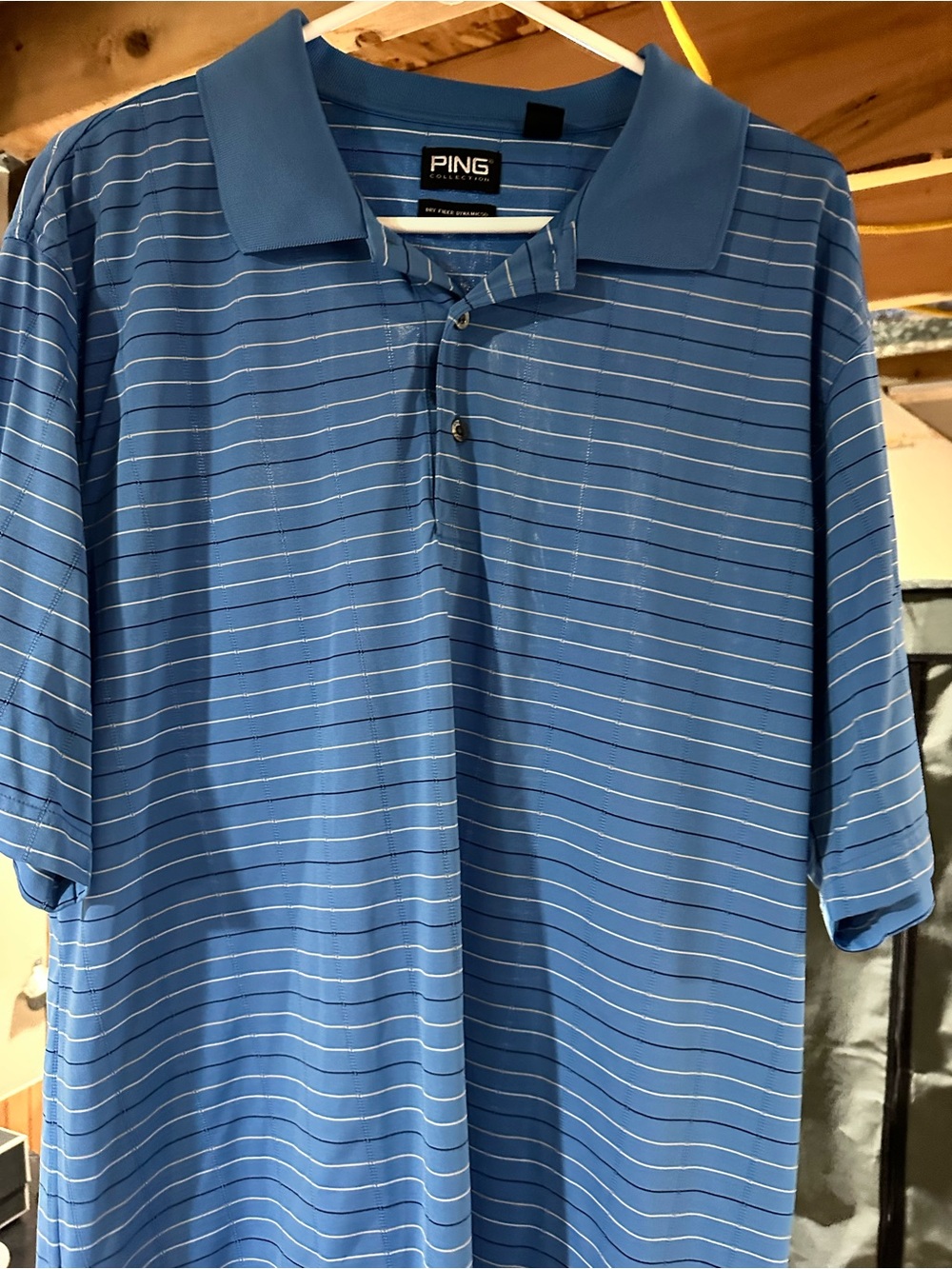 PING Men's Light Blue Horizontal Stripe Golf Polo